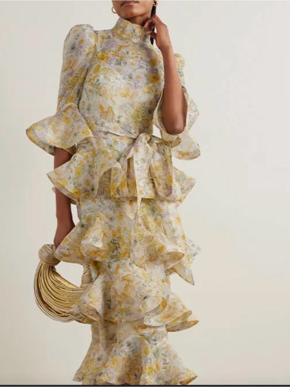 Zimmermann Yellow Floral Tiered Ruffle Midi Dress - Picture 2 of 4
